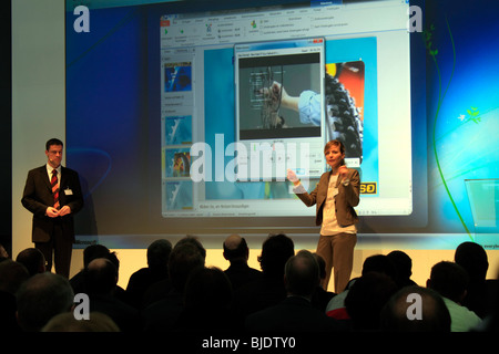 CeBIT 2010, world`s largest computer expo, company Microsoft, software presentation. Federal Republic of Germany, Lower Saxony Stock Photo